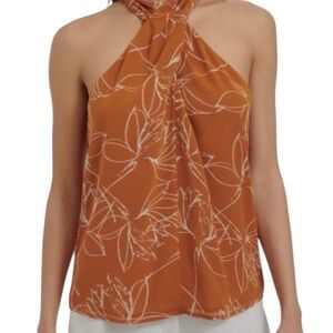 Calvin Klein Printed Crisscross  "Terra/Cream Halter Top XL NWT